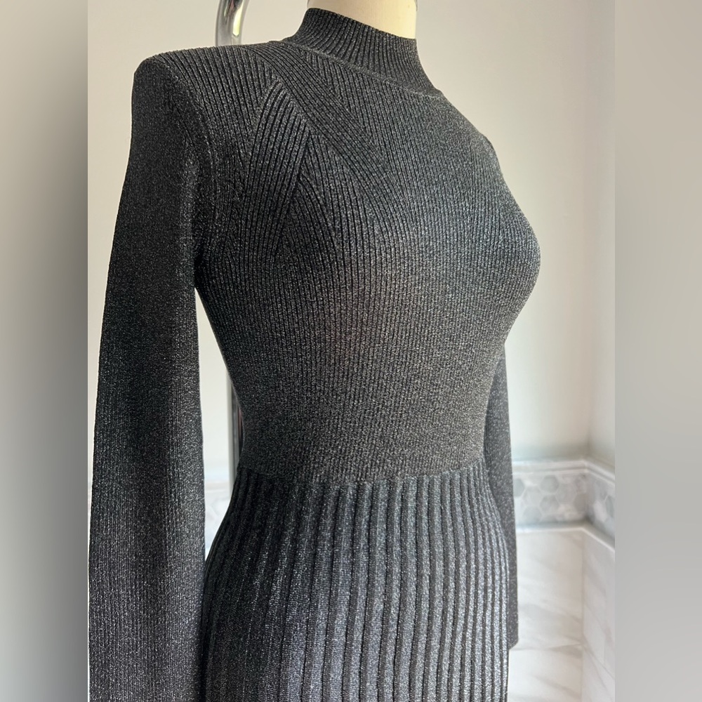 Antonio Melani Silver Lurex Pleaded Sweater Midi Dress - Picture 2 of 11